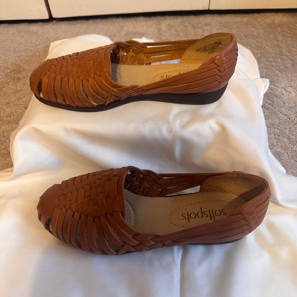 Softspot‎ Womens Huarache-style Brown Leather Flat SZ 8